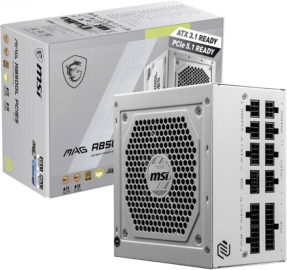 POWER SUPPLY - MSI MAG 850W A850GL 80+ GOLD PCIE5 MODULAR WHITE